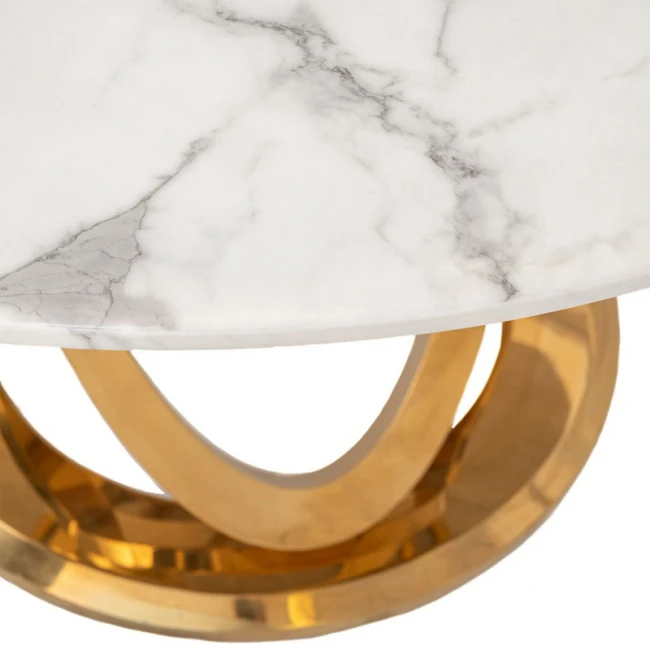 ΤΡΑΠΕΖΙ ΡΟΤΟΝΤΑ Φ130Χ75ΕΚ ΧΡΥΣΟ ΜΕΤΑΛΛΙΚΟ ΜΕ ΛΕΥΚΗ ΜΑΡΜΑΡΙΝΗ ΕΠΙΦΑΝΕΙΑ