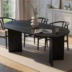Sablin Megapap melamine dining table in black wood color 180x89.5x75cm.