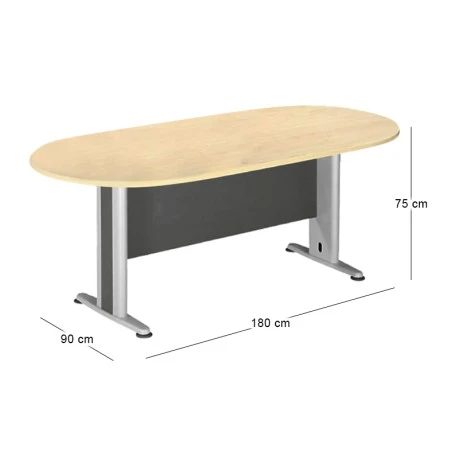 Conference oval table in beech / dark grey color 180x90x75cm.