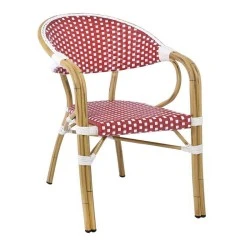 VEGERA Πολυθρόνα Dining Αλουμίνιο Φυσικό, Wicker Άσπρο - Κόκκινο, Στοιβαζόμενη VEGERA Πολυθρόνα Dining Αλουμίνιο Φυσικό, Wicker Άσπρο - Κόκκινο, Στοιβαζόμενη