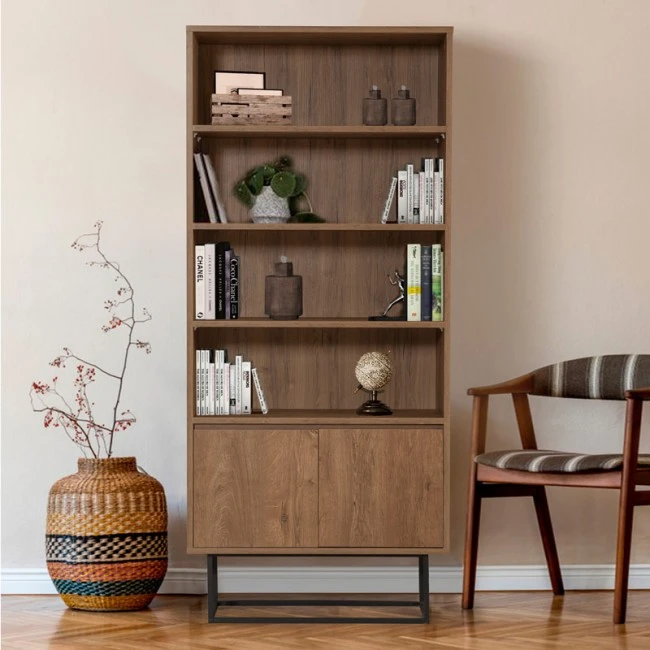 Amedeo Megapap melamine bookcase in walnut color 80x36x182cm.