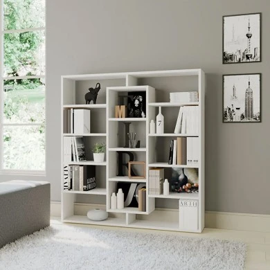 Ample Megapap melamine bookcase in white color 125x22x135,7cm.
