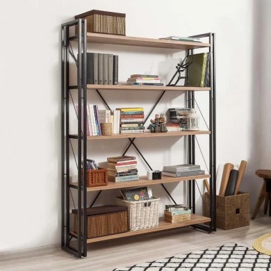 Atlas Megapap metal - melamine bookcase color atlantic pine - black 130x35x180cm.