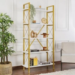 Elysian Megapap melamine - metal bookcase in white - gold color 90x33.5x180cm.