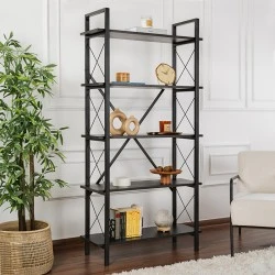 Elysian Megapap melamine - metal bookcase in black color 90x33.5x180cm.