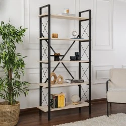 Elysian Megapap melamine - metal bookcase in travertine - black color 90x33.5x180cm.