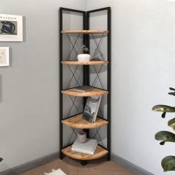 Kelsie Megapap metallic - melamine corner bookcase in black - pine oak color 33x33x162cm. Kelsie Megapap metallic - melamine corner bookcase in black - pine oak color 33x33x162cm.