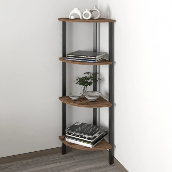 Lela Megapap melamine - metal corner bookcase in smoked walnut color 34x34x125cm.