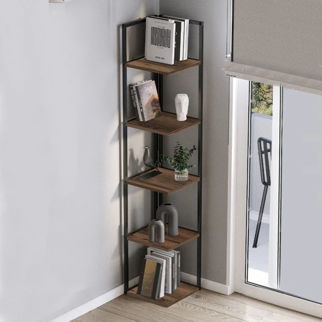 Lidia Megapap metallic - melamine corner bookcase in black - smoked walnut color 33.5x33.5x180cm.