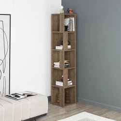 Piano Megapap corner melamine bookcase in light walnut color 31,4x31,4x158,9cm.