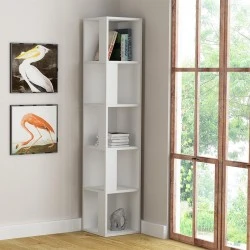 Piano Megapap corner melamine bookcase in white color 31,4x31,4x158,9cm.