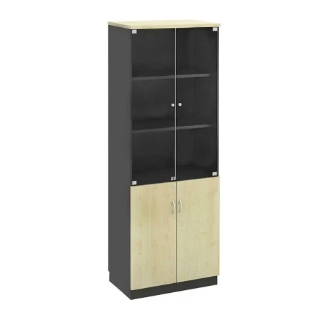 Office bookcase by melamine in dark grey - beech color 80x40x211cm.