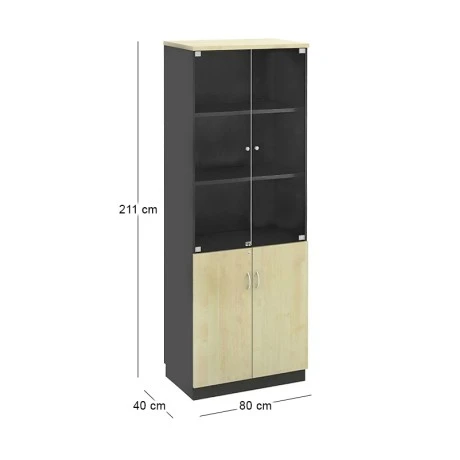 Office bookcase by melamine in dark grey - beech color 80x40x211cm.