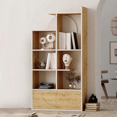 Half Megapap melamine bookcase in oak-white color 85x30x165cm.