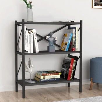 Jocasta Megapap melamine - metal bookcase in anthracite color 66x34x85cm.