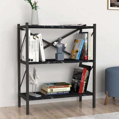 Jocasta Megapap melamine - metal bookcase in black marble effect color 66x34x85cm.