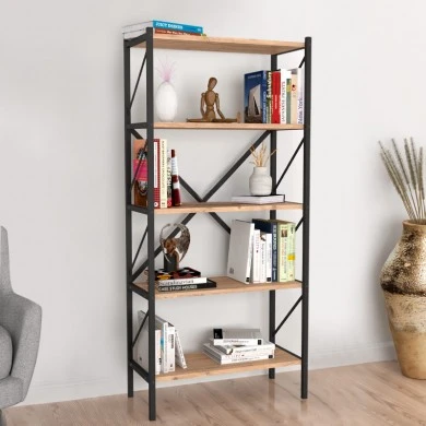 Jocasta Megapap melamine - metal bookcase in pine oak color 66x34x160cm.