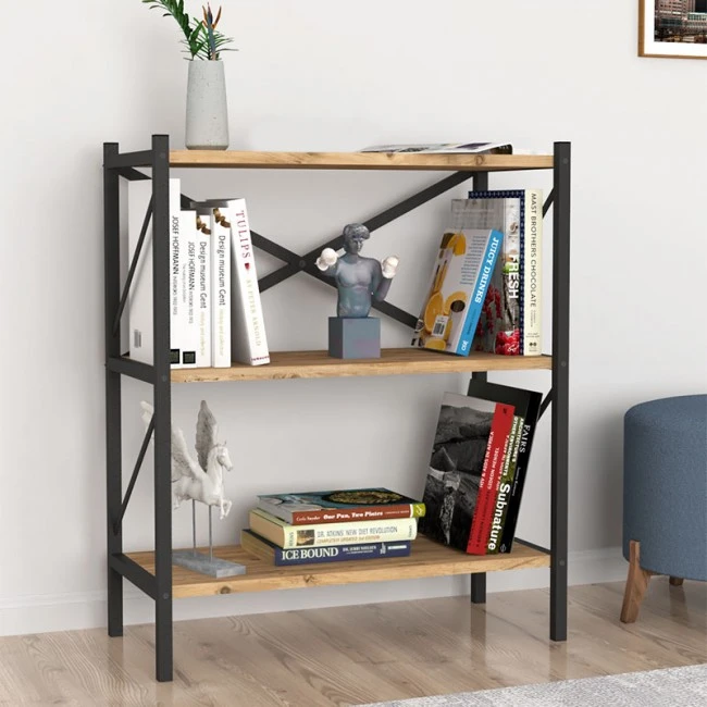 Jocasta Megapap melamine - metal bookcase in pine oak color 66x34x85cm.
