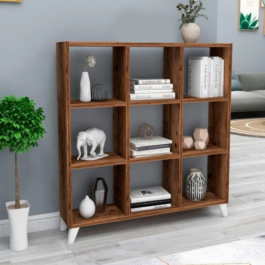 Βιβλιοθήκη Saul Megapap χρώμα καπνιστή καρυδιά 88,2x20x88,2εκ.