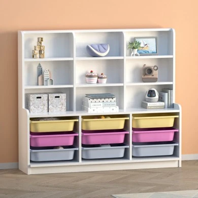 Obia Megapap melamine bookcase with 9 drawers in white color 132.6x30x115cm.