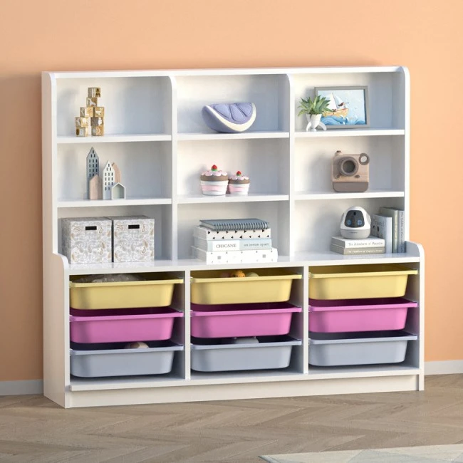 Obia Megapap melamine bookcase with 9 drawers in white color 132.6x30x115cm.