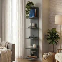 Silver Megapap melamine wall bookcase in anthracite color 34.6x31.5x180cm. Silver Megapap melamine wall bookcase in anthracite color 34.6x31.5x180cm.