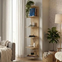 Silver Megapap melamine wall bookcase in oak color 34.6x31.5x180cm. Silver Megapap melamine wall bookcase in oak color 34.6x31.5x180cm.