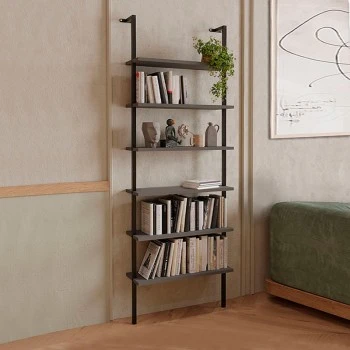 Madison Megapap metal - melamine wall bookcase in black - anthracite color 60x20x183cm.