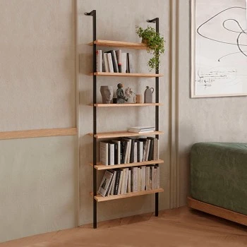 Madison Megapap metal - melamine wall bookcase in black - pine oak color 60x20x183cm.