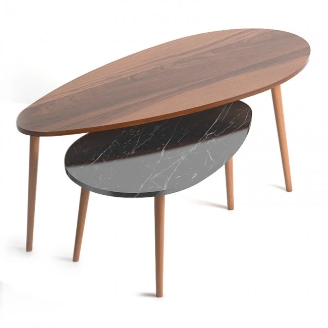 Elips Megapap melamine side tables in walnut - black marble effect color 116x46x46cm.