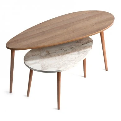 Elips Megapap melamine side tables in osk - beige marble effect color 116x46x46cm.