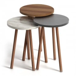 Roma Megapap melamine side tables in walnut - beige - black marble effect color