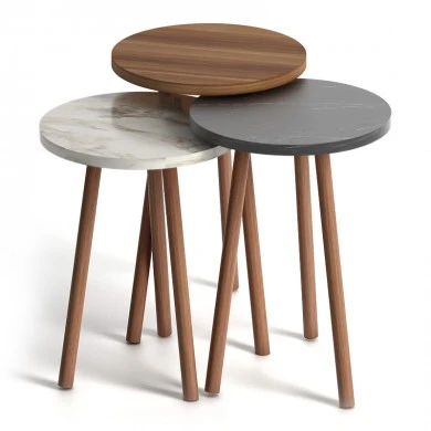 Roma Megapap melamine side tables in walnut - beige - black marble effect color