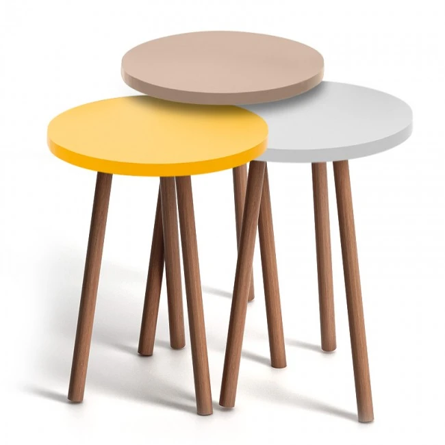 Roma Megapap melamine side tables in white - cappuccino - yellow color