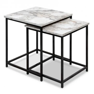 Florence Megapap side tables zigon set of 2 Mdf - metallic color beige marble effect 46x46x50cm.