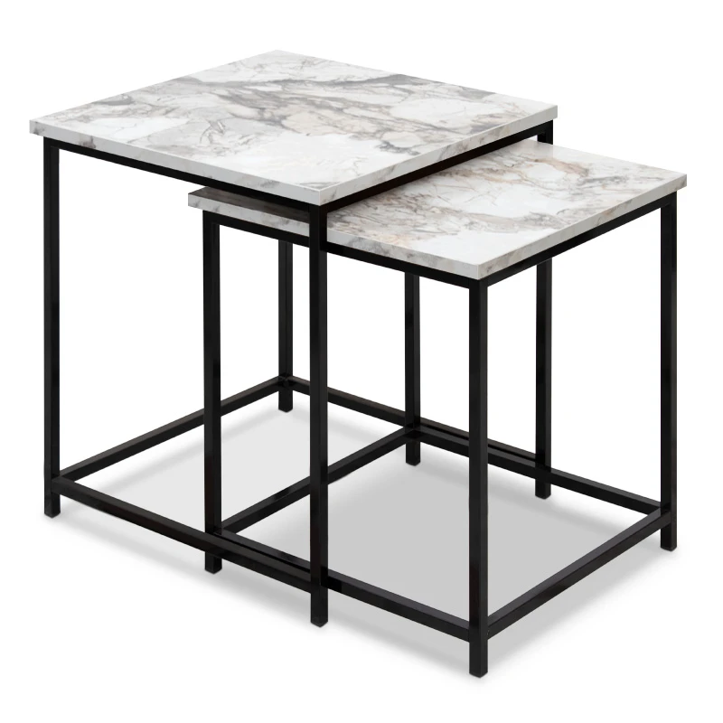 Florence Megapap side tables zigon set of 2 Mdf - metallic color beige marble effect 46x46x50cm.