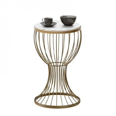 Aldora Megapap metallic - Mdf side table in gold - white marble effect color 35x35x58cm.
