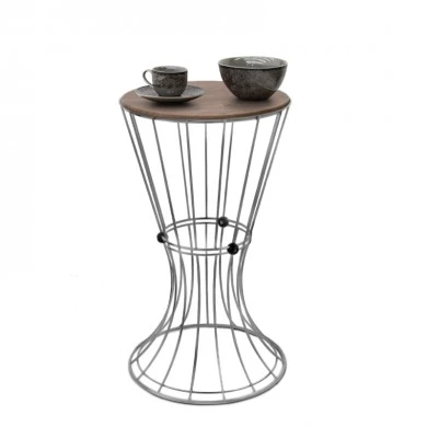 Girene Megapap metallic - Mdf side table in silver - black color 32x32x58cm.