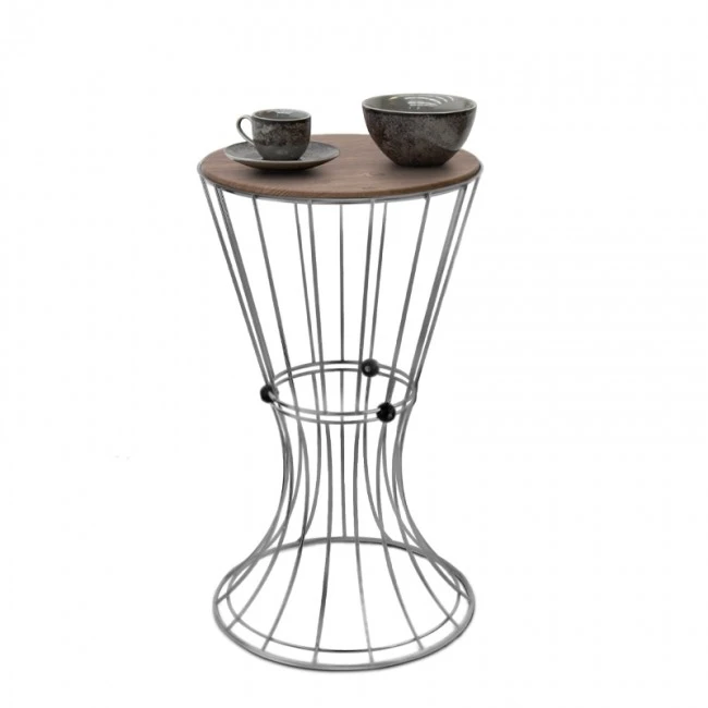Girene Megapap metallic - Mdf side table in silver - black color 32x32x58cm.