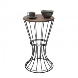 Girene Megapap metallic - Mdf side table in walnut - black color 32x32x58cm.