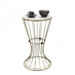 Girene Megapap metallic - Mdf side table in gold - white marble effect color 32x32x58cm.