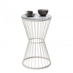 Hoffman Megapap metallic - Mdf side table in white - white marble effect color 35x35x58cm.