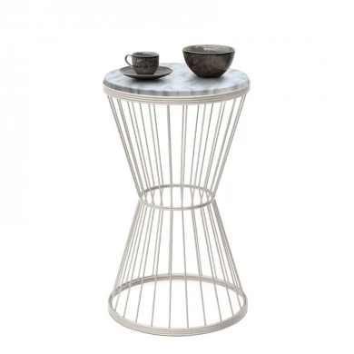 Hoffman Megapap metallic - Mdf side table in white - white marble effect color 35x35x58cm.