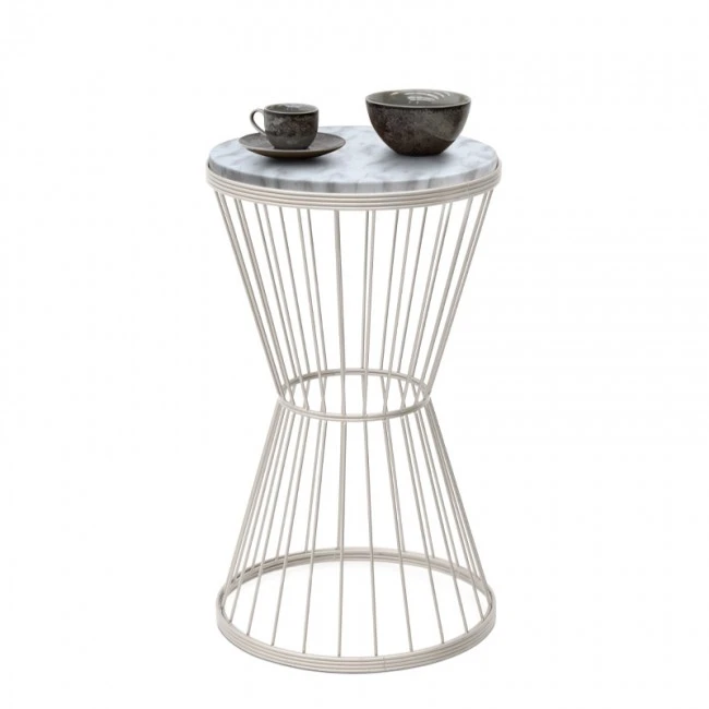 Hoffman Megapap metallic - Mdf side table in white - white marble effect color 35x35x58cm.