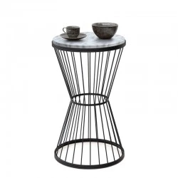 Hoffman Megapap metallic - Mdf side table in black - white marble effect color 35x35x58cm.