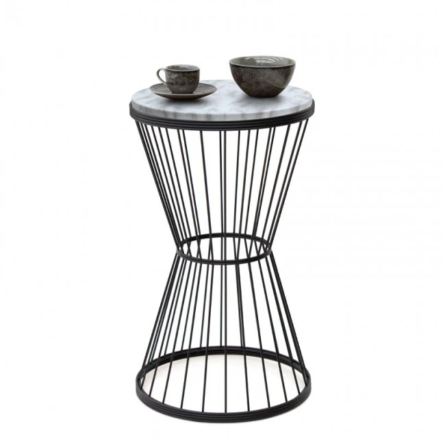 Hoffman Megapap metallic - Mdf side table in black - white marble effect color 35x35x58cm.
