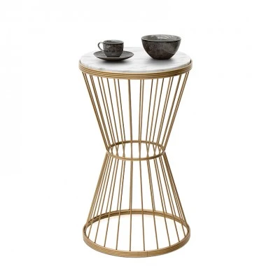 Hoffman Megapap metallic - Mdf side table in white - golden color 35x35x58cm.