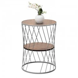 Jaspin Megapap metallic - Mdf side table in silver - walnut color 32x32x44cm.