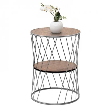 Jaspin Megapap metallic - Mdf side table in silver - walnut color 32x32x44cm.
