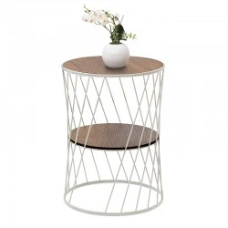 Jaspin Megapap metallic - Mdf side table in white - walnut color 32x32x44cm.